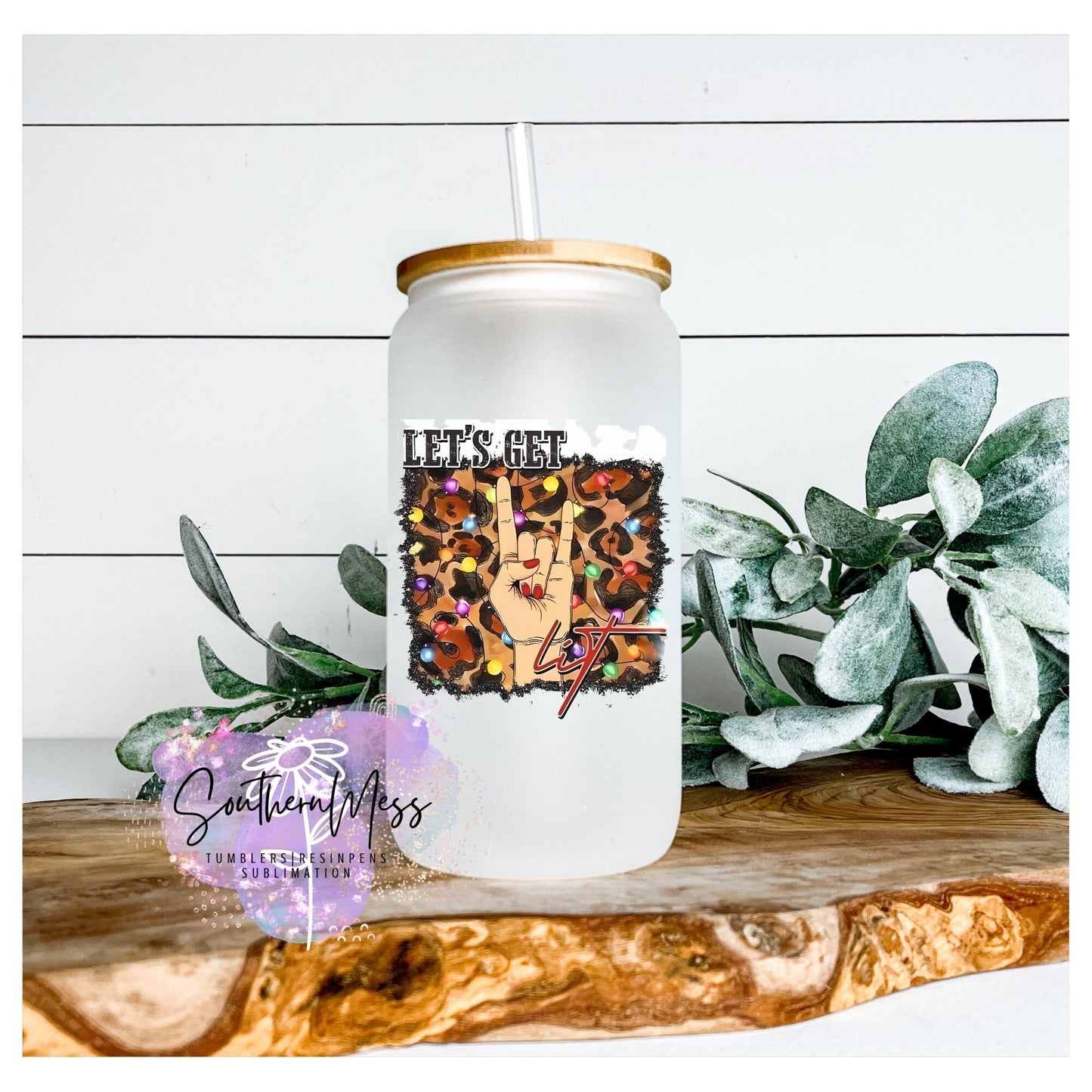 Customized Frosted Sublimation Glass Cups with Bamboo Lids and