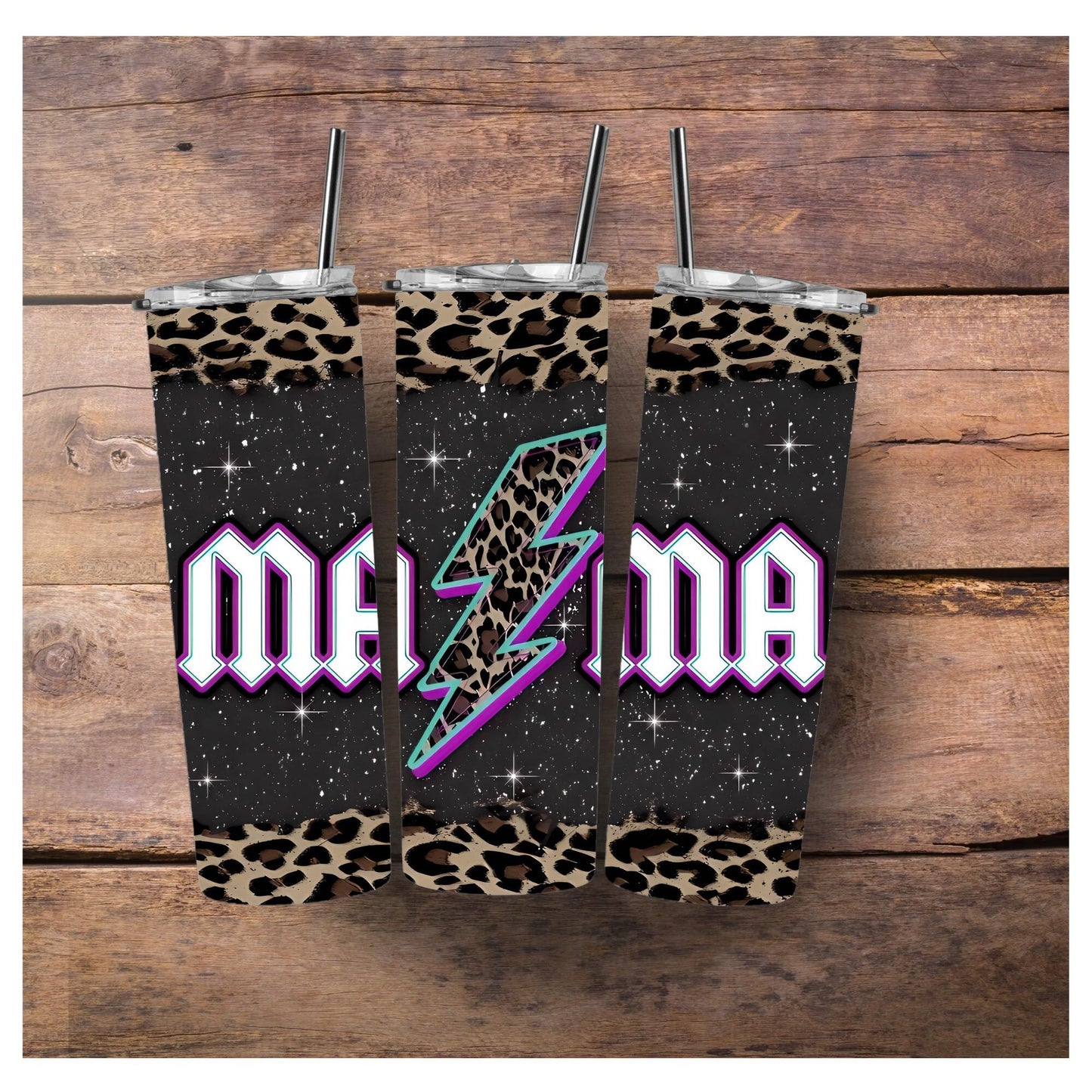 Rockin’ Mama,Leopard, 20 oz,Stainless Steel, Personalized, Tumbler with lid and metal straw