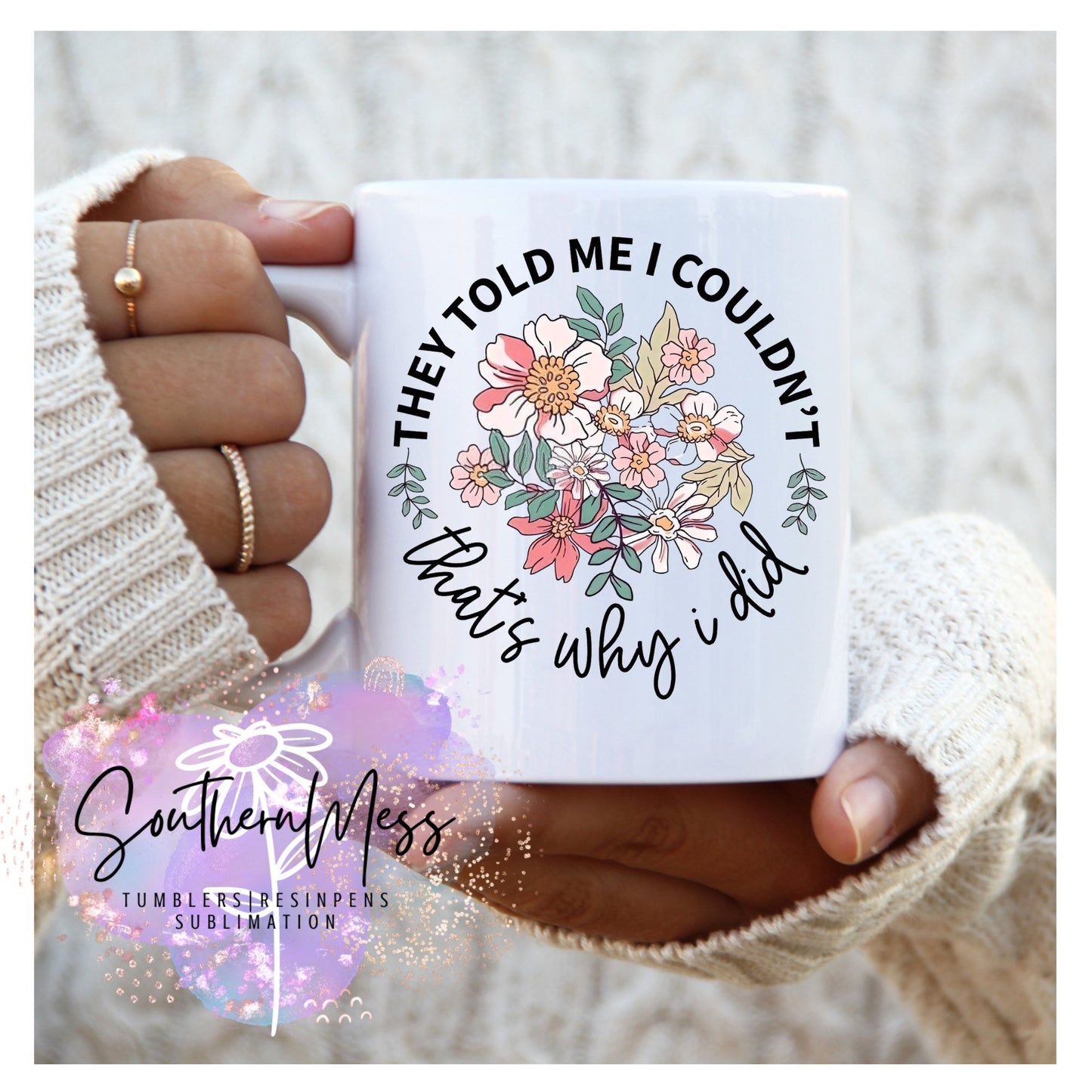 Motivational,Floral,Inspiring, 11 oz, Personalized, Coffee cup