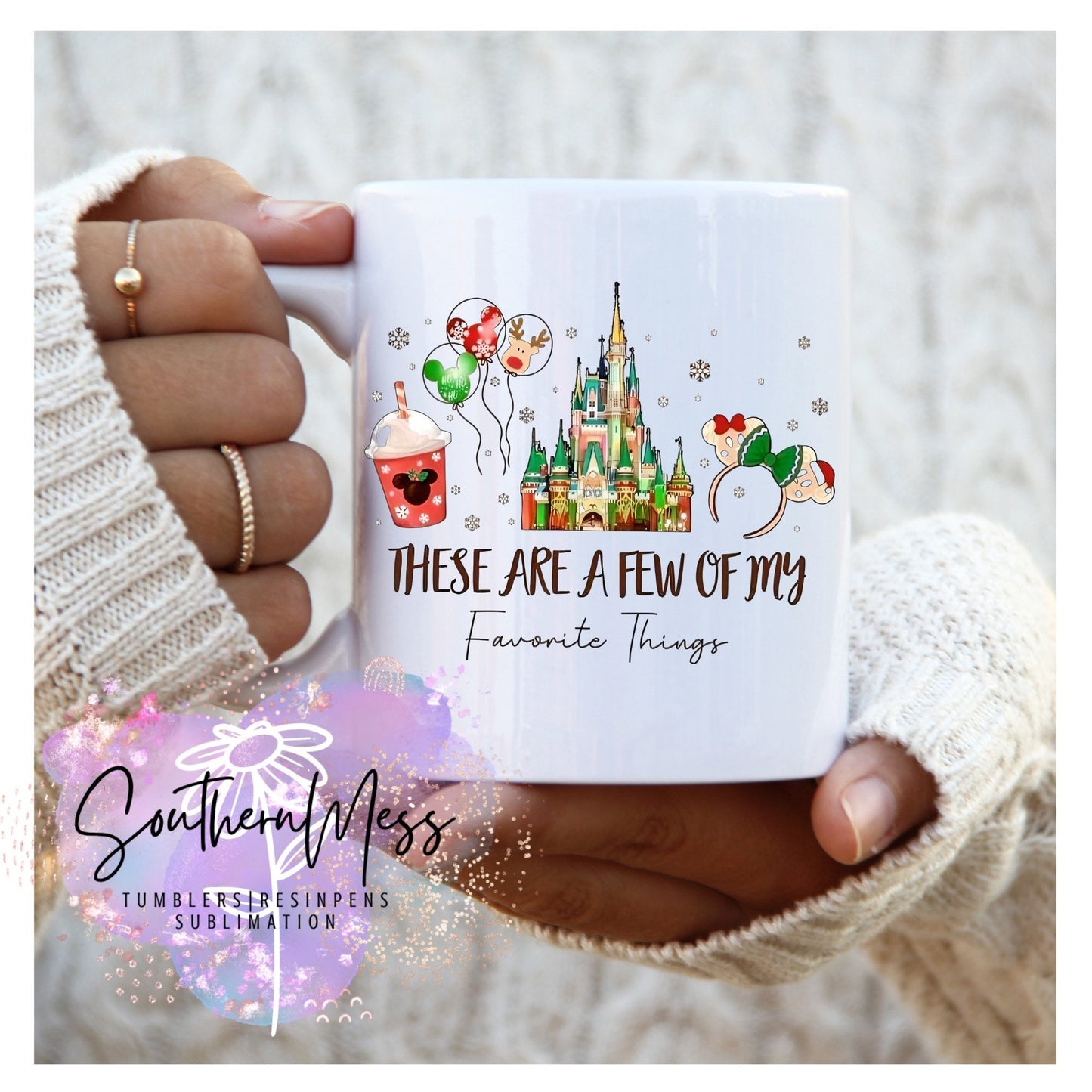 My favorite things, Christmas, Holidays, mouse, 11 oz, Personalized, Coffee cup