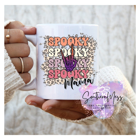 Spooky,Mama, Leopard, 11 oz, Personalized, Coffee cup