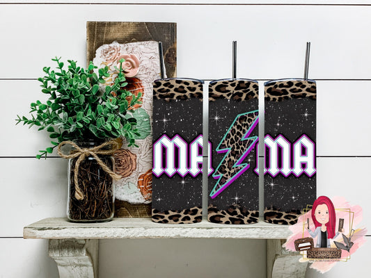 Rockin’ Mama,Leopard, 20 oz,Stainless Steel, Personalized, Tumbler with lid and metal straw